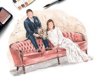 Portrait personnalisé aquarelle d'un mariage 