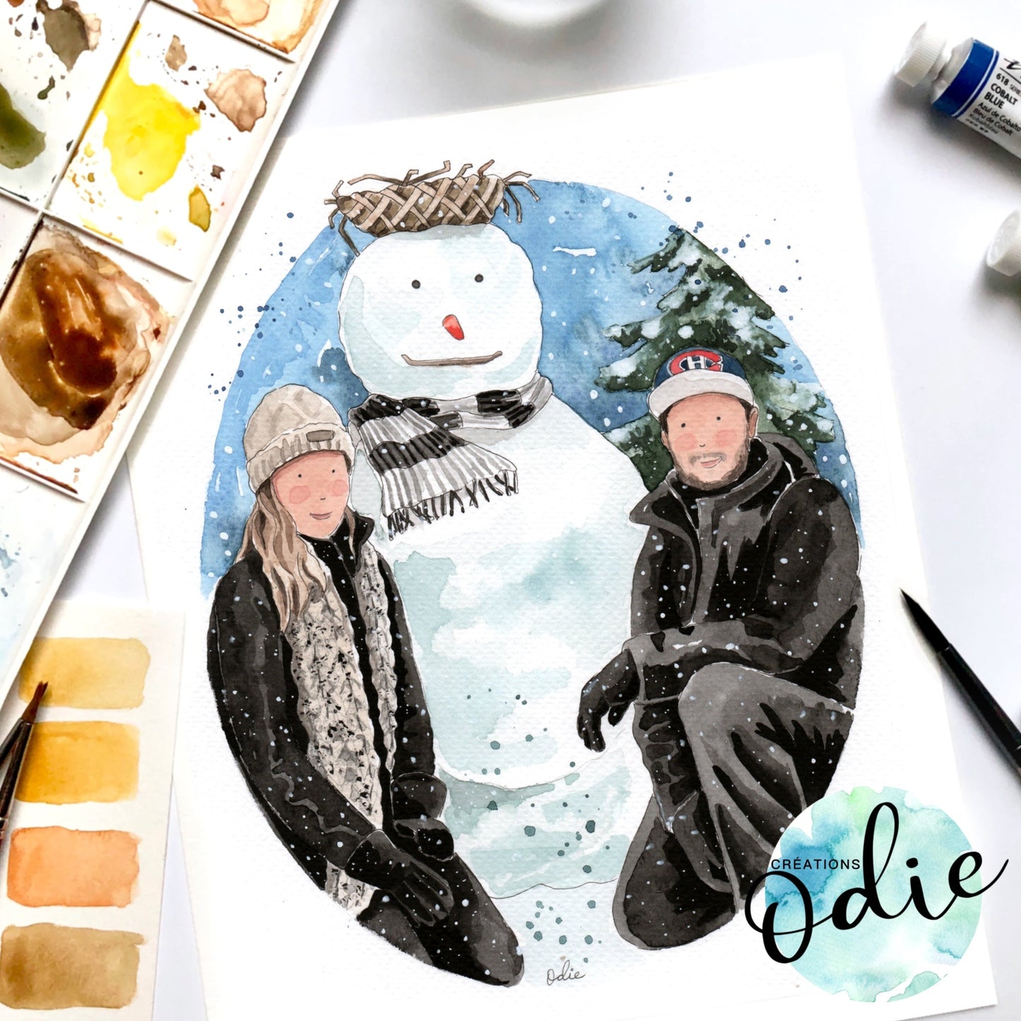 Idée cadeau unique : portrait de famille personnalisé à l’aquarelle