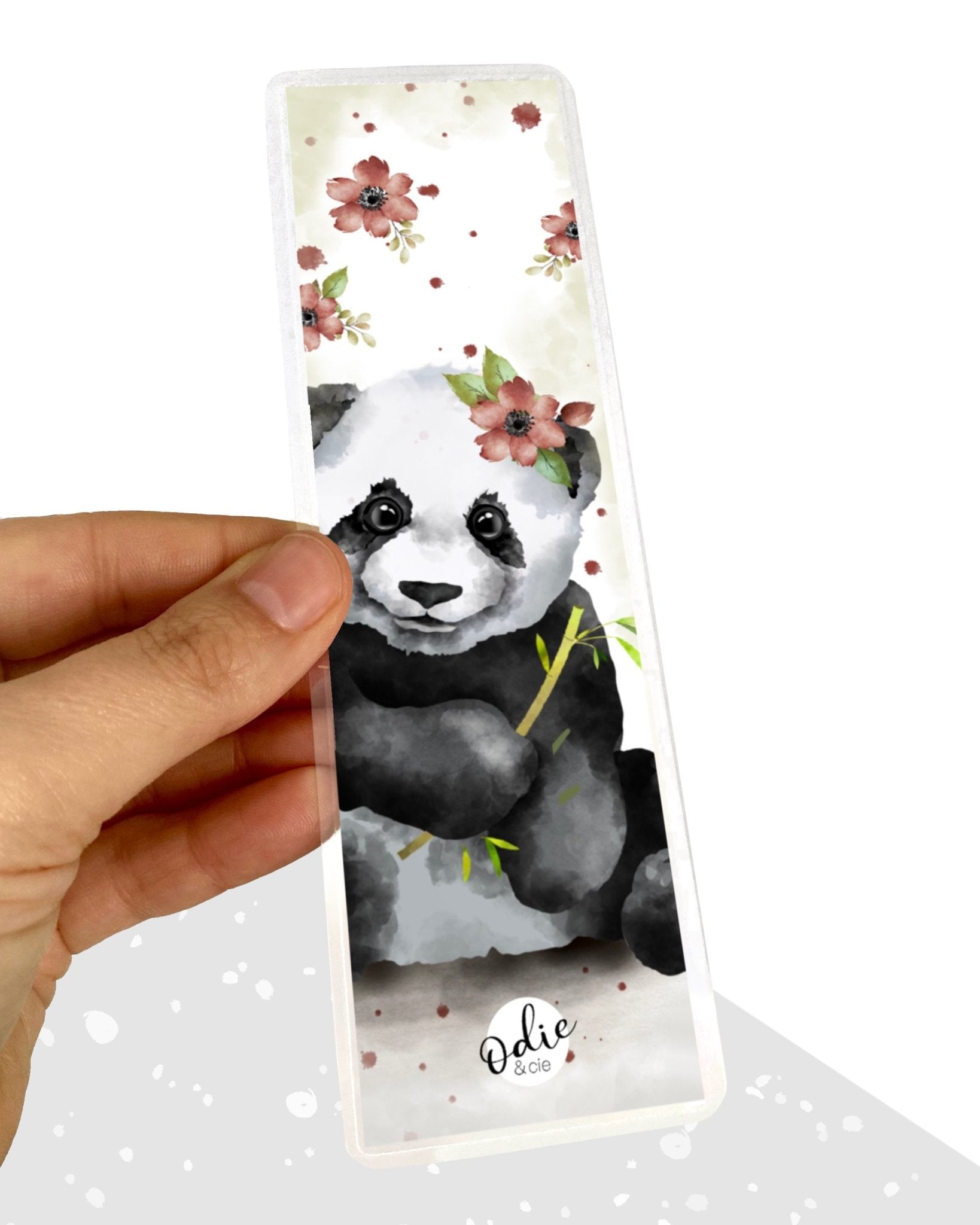 Signet - Panda adulte avec de petites fleurs - Signet - Créations Odie