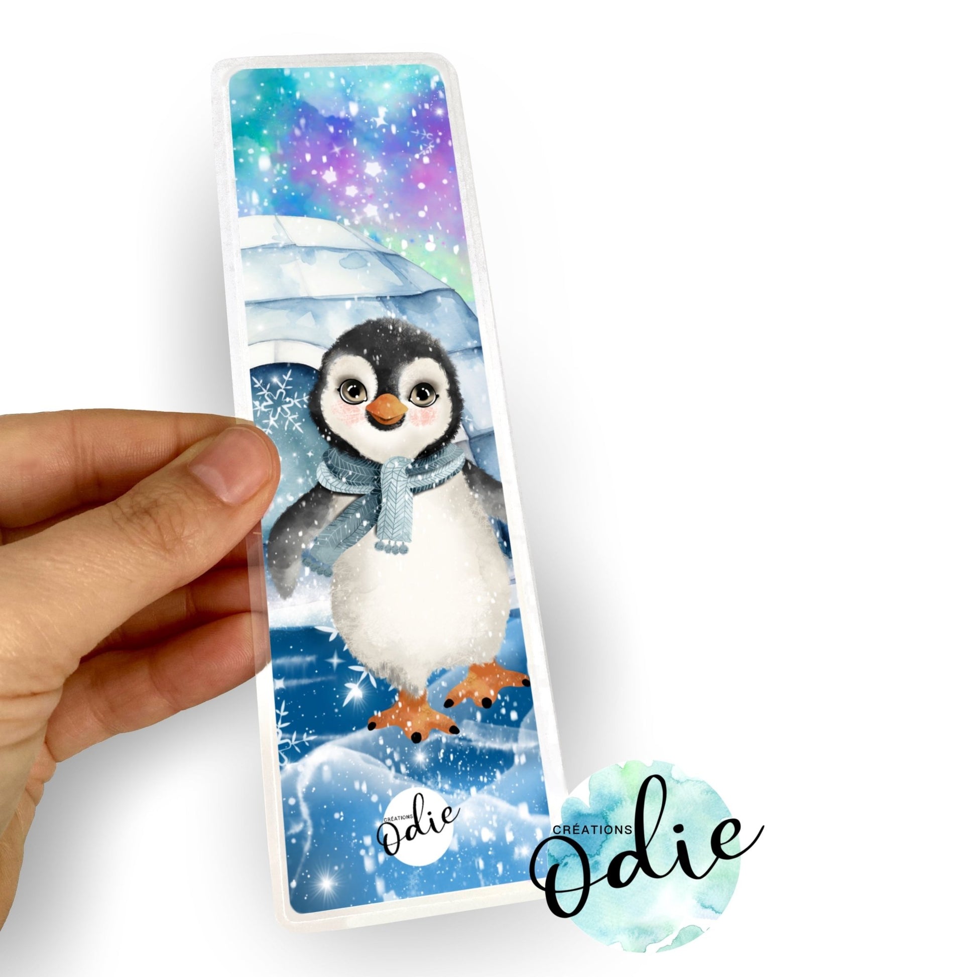 Signet - Pingouin au foulard bleu - Signet - Créations Odie
