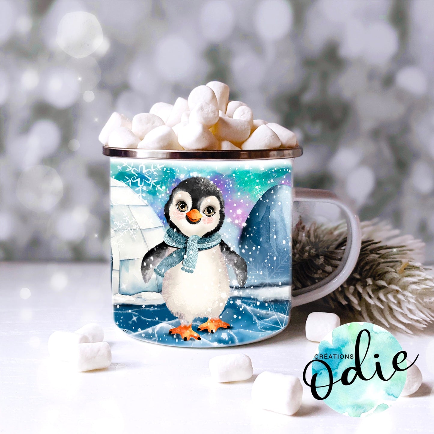 Tasse en acier émaillé - Petits pingouins sur la glace - Tasse - Créations Odie