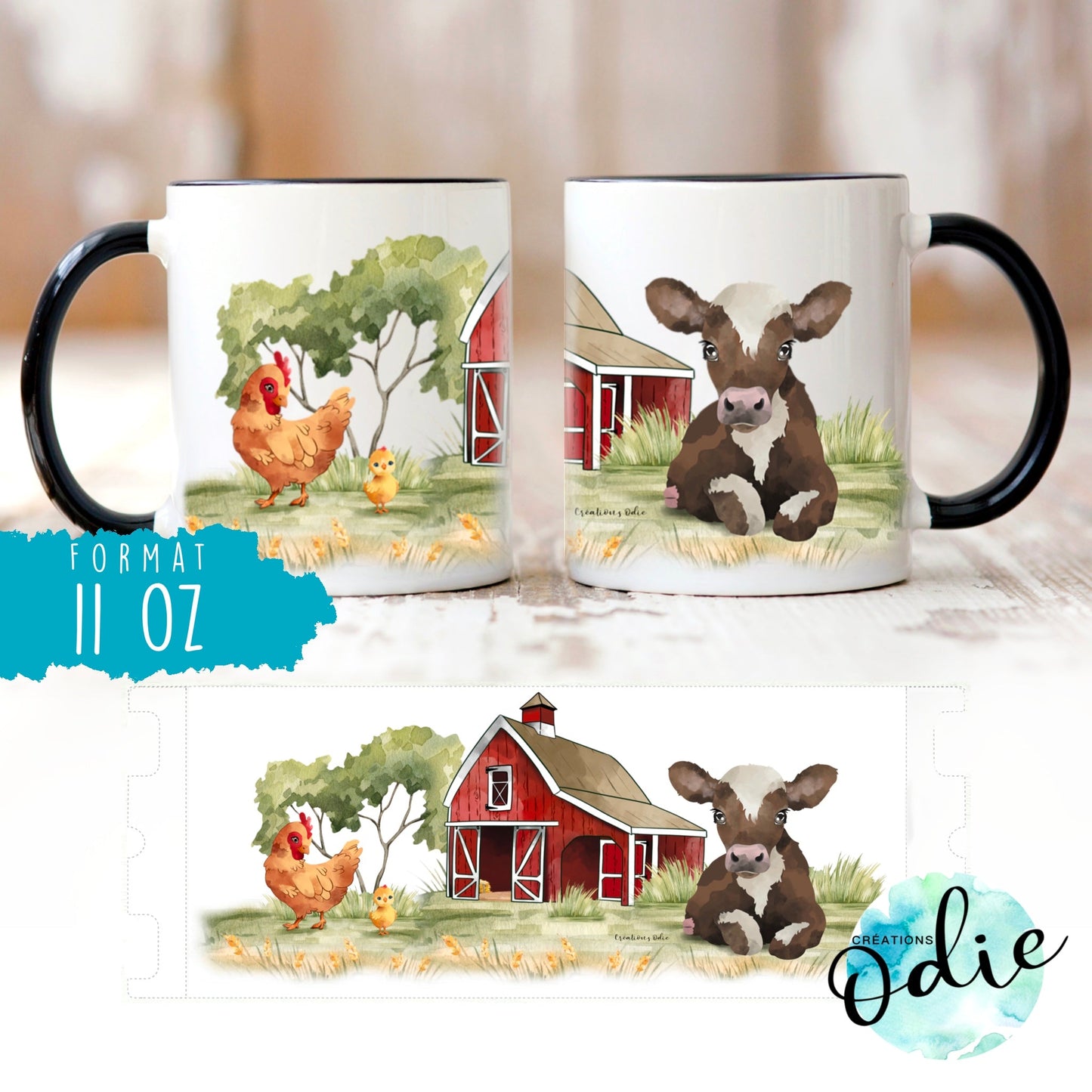 Tasse Vache et poule à la campagne - Tasse - Créations Odie